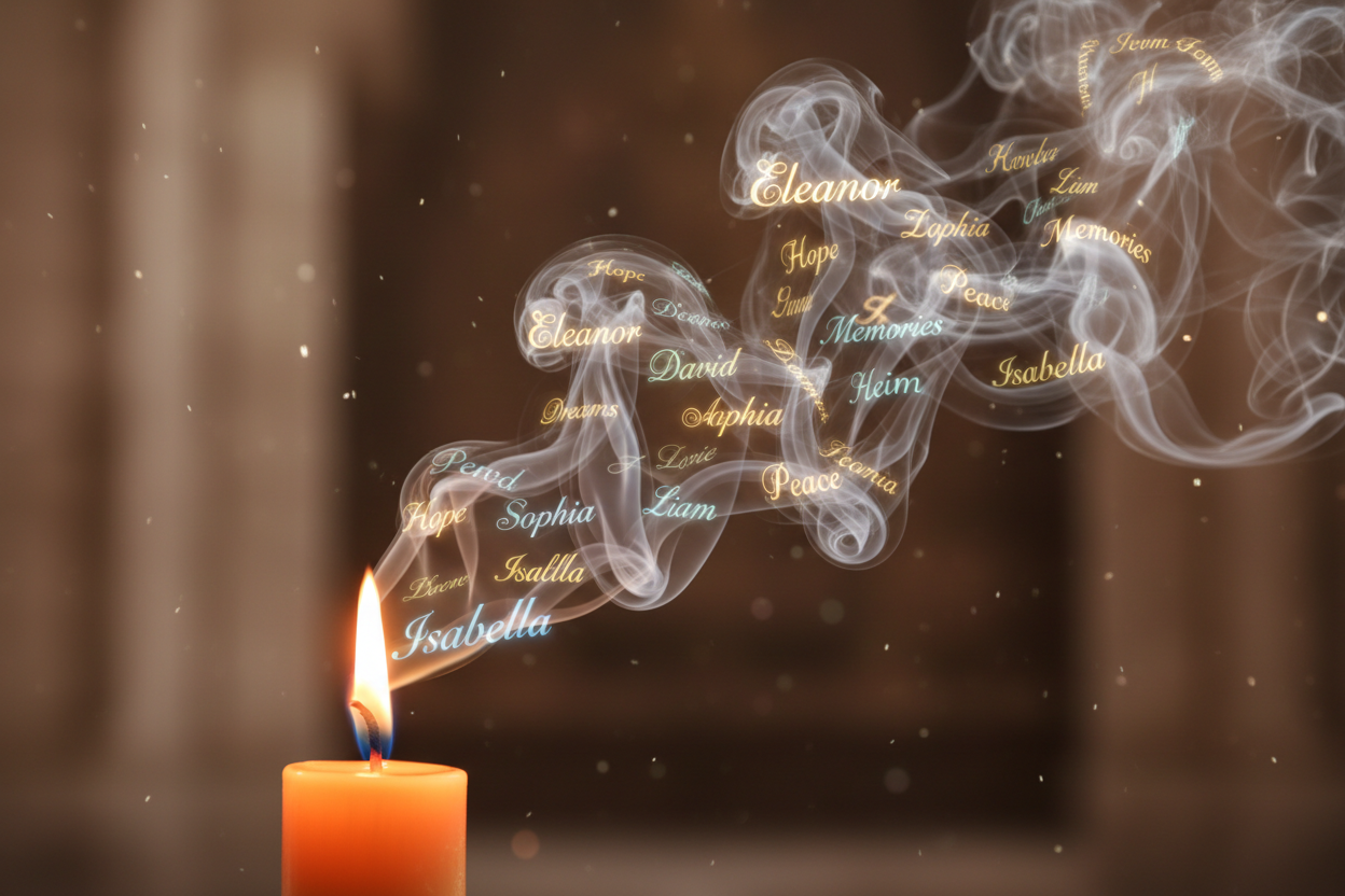 lets generate a candle with names coming out of the smoke